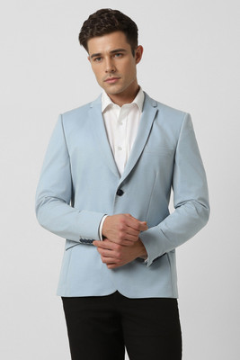 VAN HEUSEN Solid Single Breasted Party Men Blazer(Light Blue)