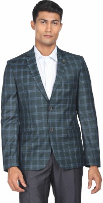 AD by Arvind Checkered Single Breasted Formal Men Blazer(Green)