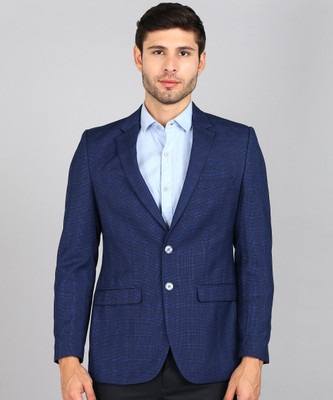 Raymond Checkered Single Breasted Formal Men Blazer(Dark Blue)