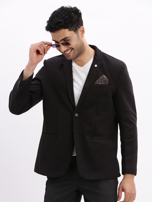 SHOWOFFFF Solid Single Breasted Casual Men Blazer(Black)