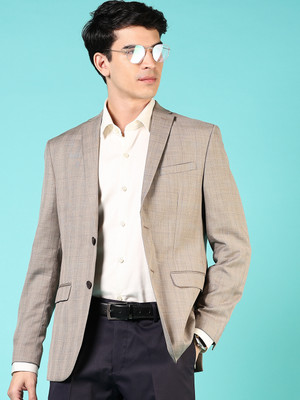 V-MART Checkered Single Breasted Casual Men Blazer(Grey)