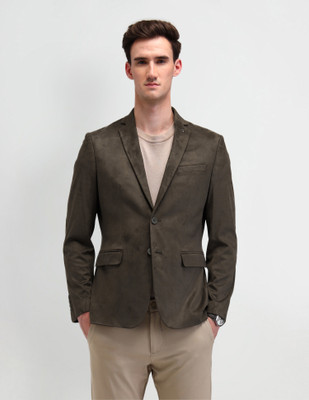 ARROW Solid Single Breasted Formal Men Blazer(Green)