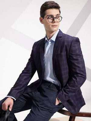 INVICTUS Checkered Single Breasted Formal Men Blazer(Blue)