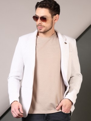 V-MART Solid Single Breasted Casual Men Blazer(Grey)