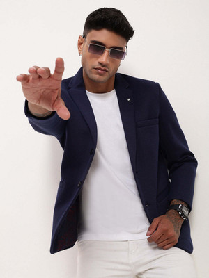 SHOWOFFFF Solid Single Breasted Casual Men Blazer(Dark Blue)