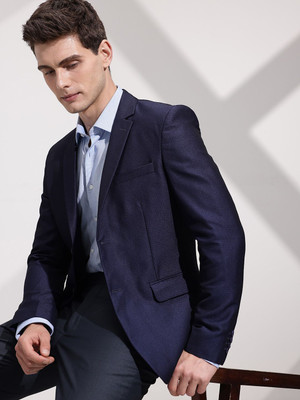 INVICTUS Solid Double Breasted Formal Men Blazer(Blue)