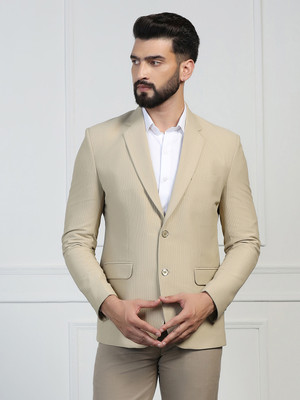 TAHVO Solid Single Breasted Formal Men Blazer(Beige)