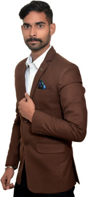 TT Trader Self Design Single Breasted Casual Men Blazer(Brown)