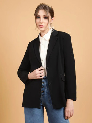 THECLASSICTOGS Solid Single Breasted Formal Women Blazer(Black)
