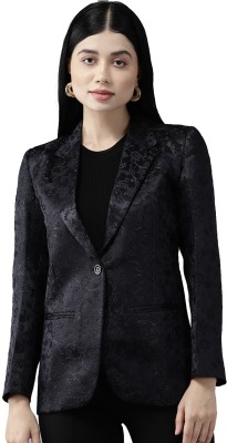 Shaftesbury London Self Design Single Breasted Formal Women Blazer(Dark Blue)