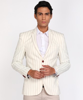 PARK AVENUE Striped Single Breasted Formal Men Blazer(White)