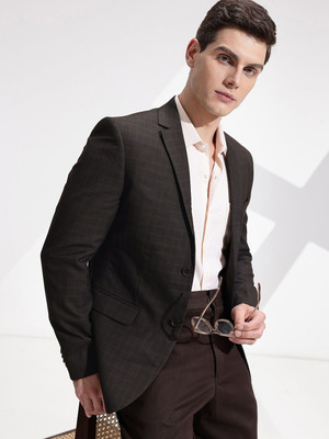 INVICTUS Checkered Double Breasted Formal Men Blazer(Black)