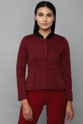 Allen Solly Solid Single Breasted Casual Women Blazer(Maroon)