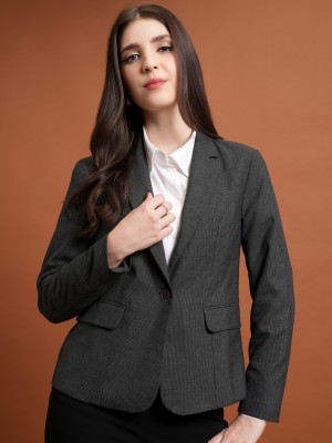 Tokyo Talkies Solid Single Breasted Casual Women Blazer(Grey)