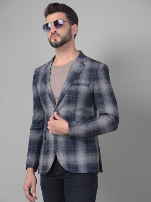 CRIMSOUNE CLUB Checkered Single Breasted Formal Men Blazer(Grey)