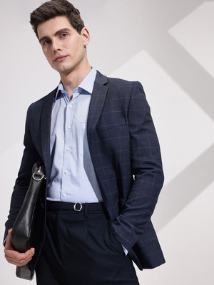 INVICTUS Checkered Double Breasted Formal Men Blazer(Blue)