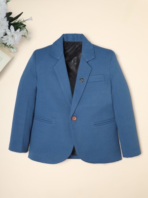 Ridokidz Solid Single Breasted Casual Boys Blazer(Blue)