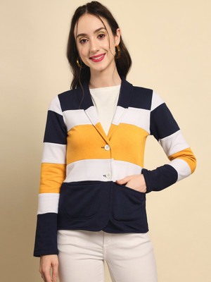 TANDUL Colorblock Single Breasted Casual Women Blazer(Multicolor)