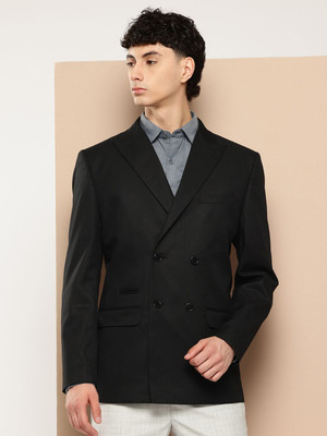 INVICTUS Solid Double Breasted Formal Men Blazer(Black)