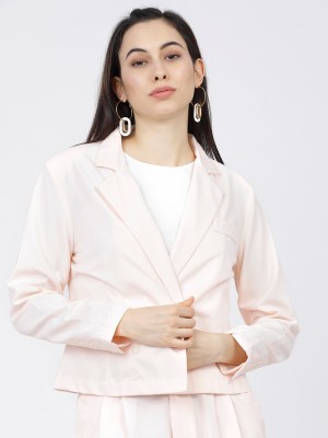 Tokyo Talkies Solid Double Breasted Party Women Blazer(Pink)