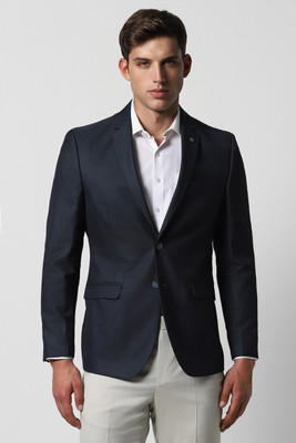 VAN HEUSEN Self Design Single Breasted Wedding Men Blazer(Dark Blue)
