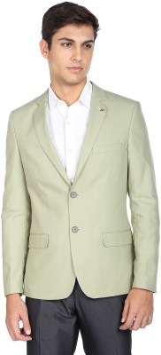 AD by Arvind Solid Single Breasted Formal Men Blazer(Green)