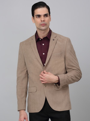 CANTABIL Striped Single Breasted Formal Men Blazer(Beige)