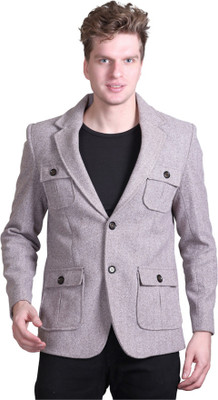 Hood Culture Self Design Single Breasted Casual Men Blazer(Grey)