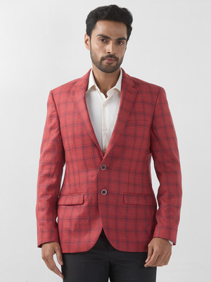 Raymond Checkered Single Breasted Formal Men Blazer(Red)