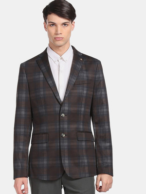 ARROW Checkered Single Breasted Formal Men Blazer(Brown)