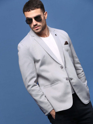 SHOWOFFFF Solid Single Breasted Casual Men Blazer(Grey)