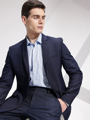 INVICTUS Checkered Double Breasted Formal Men Blazer(Blue)