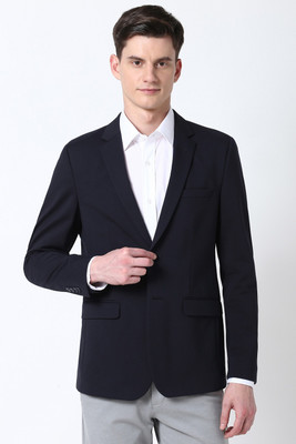PETER ENGLAND Solid Single Breasted Formal Men Blazer(Dark Blue)