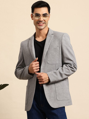 Mast & Harbour Solid Single Breasted Formal Men Blazer(Grey)