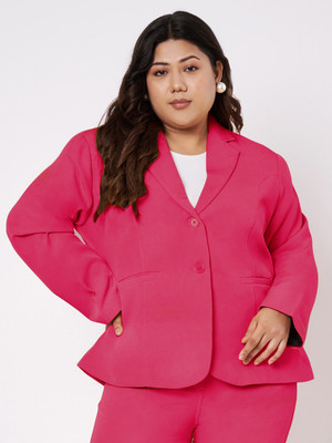 BRINNS Solid Single Breasted Formal Women Blazer(Pink)