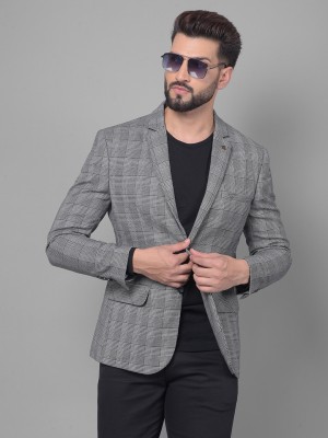 CRIMSOUNE CLUB Checkered Single Breasted Casual Men Blazer(Grey)