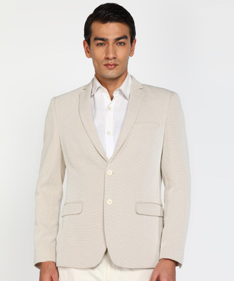 PETER ENGLAND Self Design Single Breasted Casual Men Blazer(Beige)