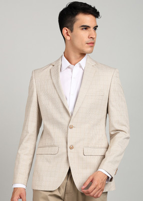 PARK AVENUE Checkered Single Breasted Formal Men Blazer(Beige)