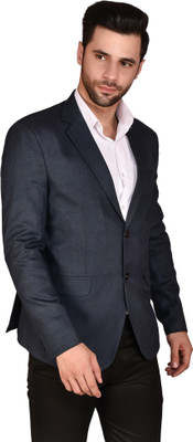 PRINT CULTR Solid Single Breasted Festive & Wedding Men Blazer(Dark Blue)
