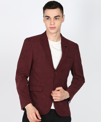 KILLER Solid Single Breasted Casual Men Blazer(Maroon)