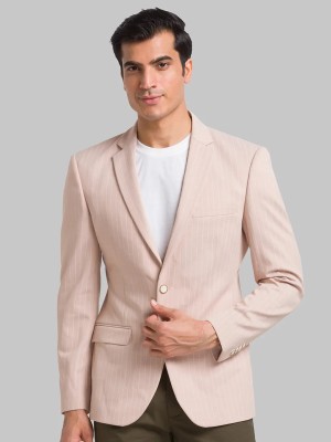 PARK AVENUE Striped Single Breasted Casual Men Blazer(Pink)