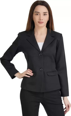 JESANDA Solid Single Breasted Casual Women Blazer(Black)