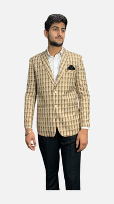 gargian master cut Checkered Single Breasted Formal, Party Men Blazer(Beige)
