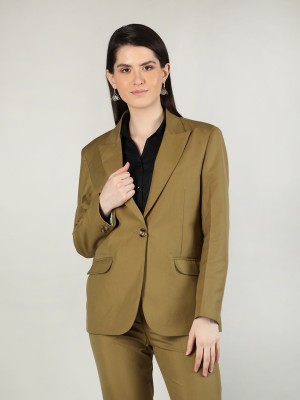 CHKOKKO Solid Single Breasted Casual Women Blazer(Dark Green)