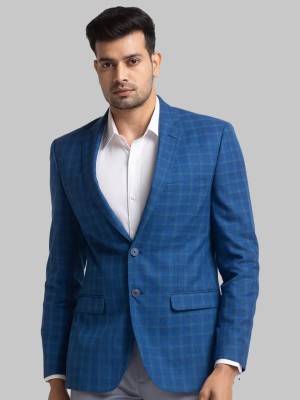 Raymond Checkered Single Breasted Casual Men Blazer(Blue)