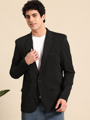 Mast & Harbour Solid Single Breasted Casual Men Blazer(Black)