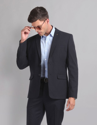 AD by Arvind Solid Single Breasted Formal Men Blazer(Blue)