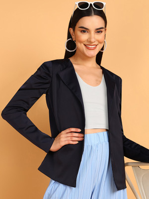 FashFun Solid Single Breasted Casual Women Blazer(Blue)