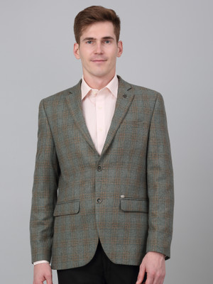 CANTABIL Checkered Single Breasted Formal Men Blazer(Light Green)