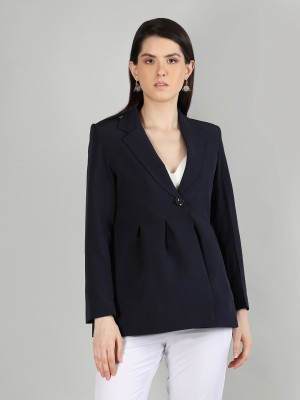 CHKOKKO Solid Single Breasted Formal Women Blazer(Dark Blue)